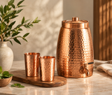 Handcrafted Copper Water Dispenser with Tap & 2 Tumblers