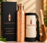 Handcrafted Pure Copper Water Bottle Gift Set — with Carry Pouch & Cleaning Brush